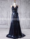Sequined A-line Halter Sweep Train with Sashes / Ribbons Bridesmaid Dresses #DOB01013179