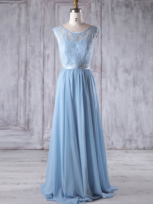 Chiffon Tulle A-line Scoop Neck Sweep Train with Sashes / Ribbons Bridesmaid Dresses #DOB01013192