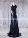 Sequined Sheath/Column Scoop Neck Sweep Train with Ruffles Bridesmaid Dresses #DOB01013201