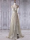 Sequined A-line V-neck Sweep Train with Split Front Bridesmaid Dresses #DOB01013202