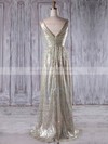 Sequined A-line V-neck Sweep Train with Split Front Bridesmaid Dresses #DOB01013202