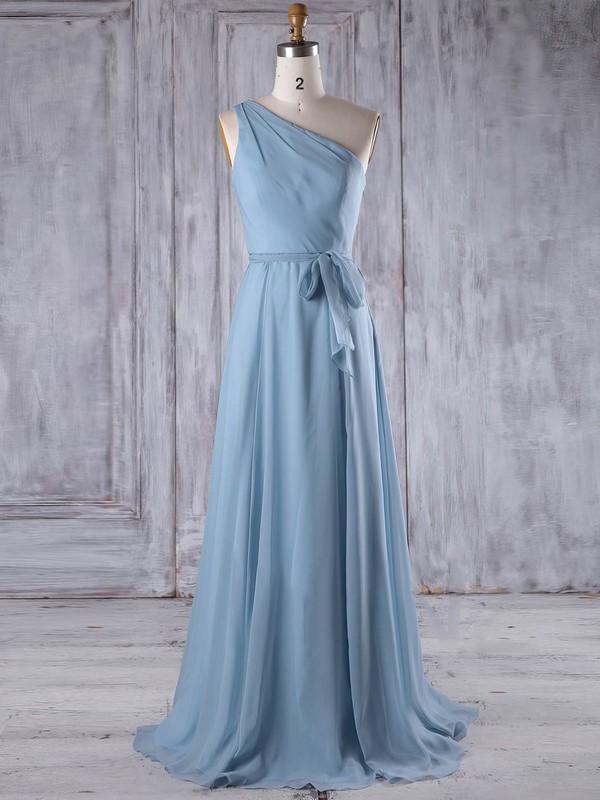 Chiffon A-line One Shoulder Floor-length with Sashes / Ribbons Bridesmaid Dresses #DOB01013209