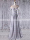 Chiffon Tulle A-line Off-the-shoulder Sweep Train with Beading Bridesmaid Dresses #DOB01013211