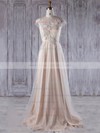 Tulle A-line Scoop Neck Sweep Train with Appliques Lace Bridesmaid Dresses #DOB01013217