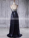 Sequined A-line V-neck Sweep Train with Embroidered Bridesmaid Dresses #DOB01013223