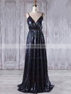 Sequined A-line V-neck Sweep Train with Embroidered Bridesmaid Dresses #DOB01013223