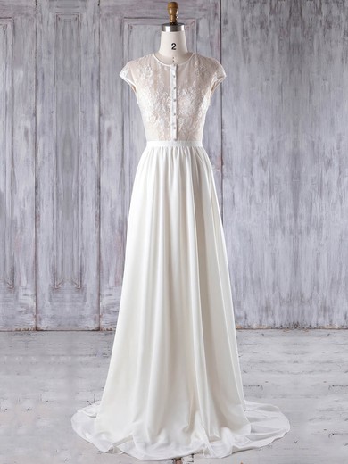 Chiffon Tulle A-line Scoop Neck Sweep Train with Appliques Lace Bridesmaid Dresses #DOB01013224