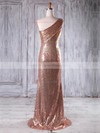 Sequined Sheath/Column One Shoulder Sweep Train with Split Front Bridesmaid Dresses #DOB01013226