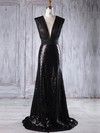 Sequined A-line V-neck Sweep Train with Ruffles Bridesmaid Dresses #DOB01013229