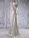 Sequined Sheath/Column Scoop Neck Floor-length with Ruffles Bridesmaid Dresses #DOB01013230