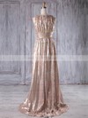 Sequined A-line Scoop Neck Sweep Train with Ruffles Bridesmaid Dresses #DOB01013231