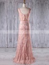 Lace Sheath/Column Scoop Neck Floor-length with Ruffles Bridesmaid Dresses #DOB01013233