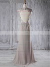 Chiffon Tulle Sheath/Column Scoop Neck Sweep Train with Appliques Lace Bridesmaid Dresses #DOB01013234