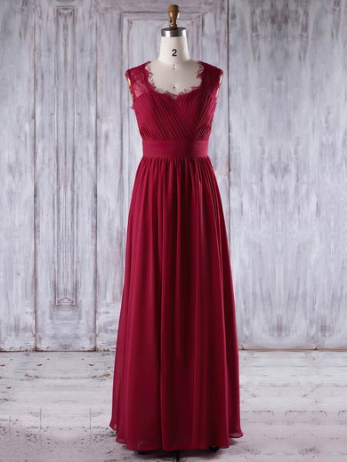 Lace Chiffon A-line Sweetheart Floor-length with Ruffles Bridesmaid Dresses #DOB01013245