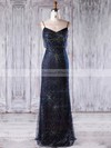 Tulle Sheath/Column V-neck Floor-length with Beading Bridesmaid Dresses #DOB01013248