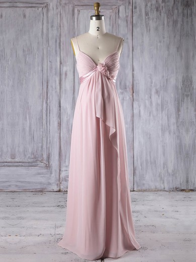 Chiffon Empire V-neck Floor-length with Flower(s) Bridesmaid Dresses #DOB01013253