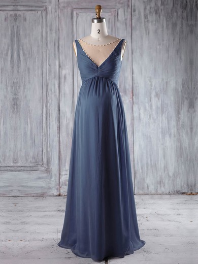 Chiffon Tulle Empire Scoop Neck Floor-length with Pearl Detailing Bridesmaid Dresses #DOB01013255