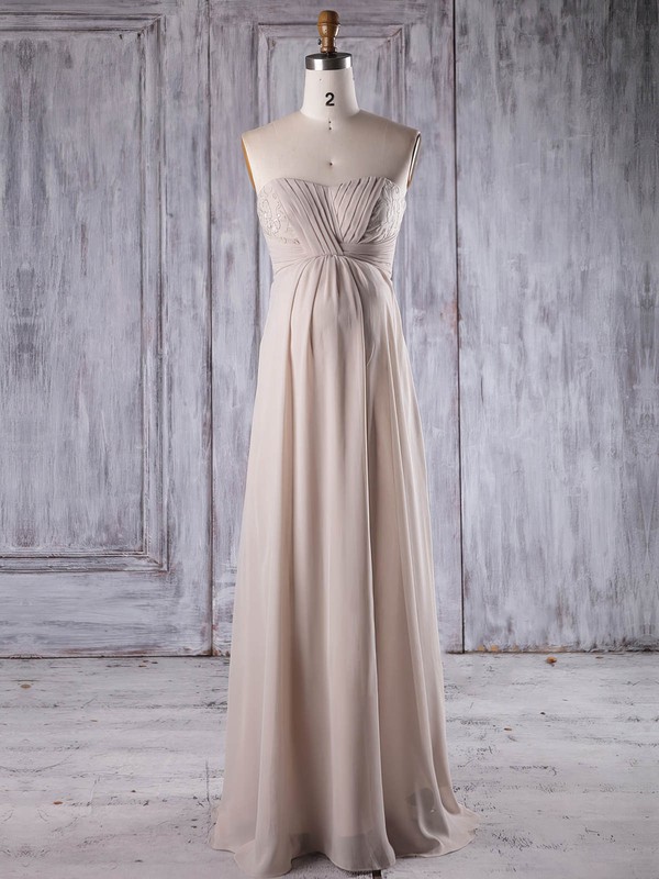 Chiffon Empire Strapless Floor-length with Lace Bridesmaid Dresses #DOB01013264