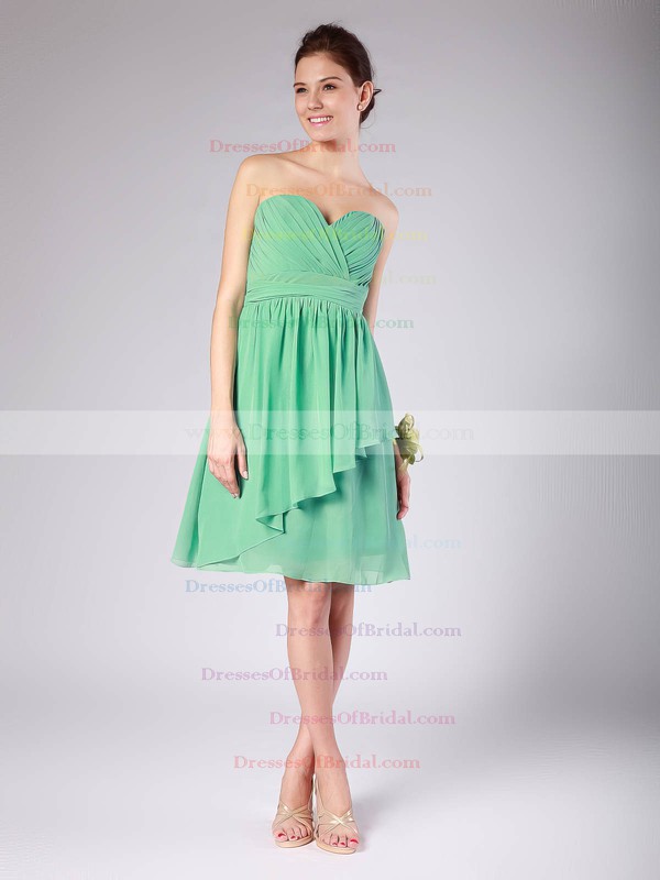Sweetheart A-line Knee-length Chiffon Pleats Bridesmaid Dresses #DOB02013615