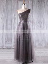 Tulle Sequined A-line One Shoulder Floor-length with Ruffles Bridesmaid Dresses #DOB01013269
