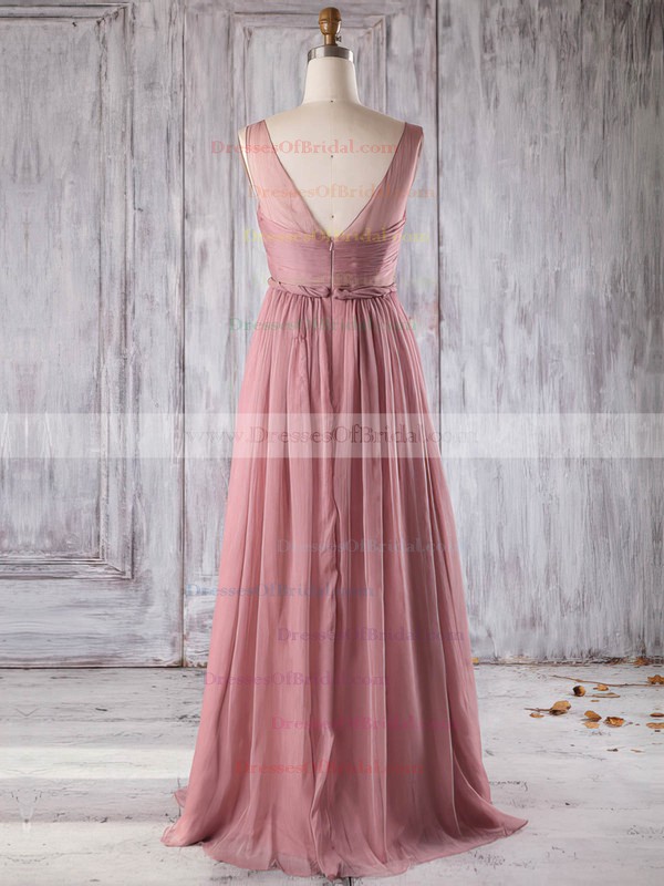 Chiffon A-line V-neck Floor-length with Ruffles Bridesmaid Dresses #DOB01013271
