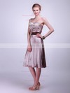 One Shoulder A-line Tea-length Satin Sashes/Ribbons Bridesmaid Dresses #DOB02013625