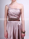 One Shoulder A-line Tea-length Satin Sashes/Ribbons Bridesmaid Dresses #DOB02013625
