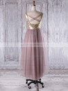 Tulle Sequined A-line V-neck Asymmetrical with Ruffles Bridesmaid Dresses #DOB01013276
