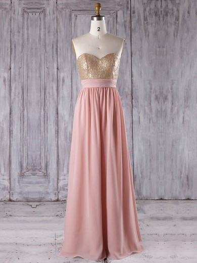 Chiffon A-line Sweetheart Floor-length with Sequins Bridesmaid Dresses #DOB01013280