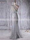 Tulle Trumpet/Mermaid One Shoulder Floor-length with Appliques Lace Bridesmaid Dresses #DOB01013283