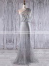 Tulle Trumpet/Mermaid One Shoulder Floor-length with Appliques Lace Bridesmaid Dresses #DOB01013283