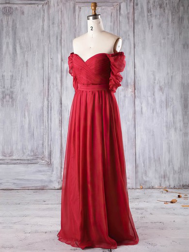 Chiffon A-line Off-the-shoulder Floor-length with Ruffles Bridesmaid Dresses #DOB01013284