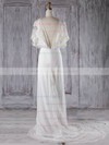 Chiffon Tulle Sheath/Column V-neck Sweep Train with Appliques Lace Bridesmaid Dresses #DOB01013287