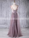 Lace Tulle A-line V-neck Floor-length with Sashes / Ribbons Bridesmaid Dresses #DOB01013308