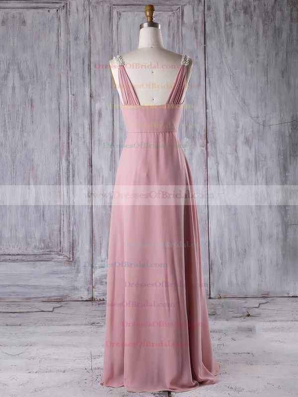 Chiffon A-line V-neck Floor-length with Appliques Lace Bridesmaid Dresses #DOB01013309