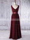 Lace Chiffon A-line V-neck Floor-length with Criss Cross Bridesmaid Dresses #DOB01013316