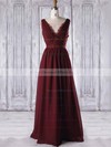 Lace Chiffon A-line V-neck Floor-length with Criss Cross Bridesmaid Dresses #DOB01013316