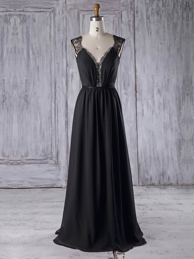 Lace Chiffon A-line V-neck Floor-length with Sashes / Ribbons Bridesmaid Dresses #DOB01013328