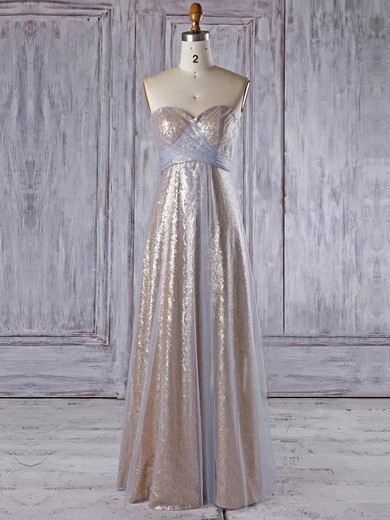 Tulle Sequined Empire Sweetheart Floor-length with Ruffles Bridesmaid Dresses #DOB01013335
