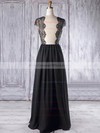 Chiffon Tulle A-line V-neck Floor-length with Lace Bridesmaid Dresses #DOB01013337