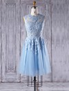 Tulle A-line Scoop Neck Short/Mini with Appliques Lace Bridesmaid Dresses #DOB01013342