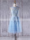 Tulle A-line Scoop Neck Short/Mini with Appliques Lace Bridesmaid Dresses #DOB01013342