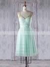 Tulle A-line Scoop Neck Knee-length with Beading Bridesmaid Dresses #DOB01013344
