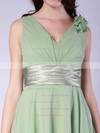 V-neck A-line Tea-length Chiffon Flower(s) Bridesmaid Dresses #DOB01012015