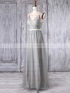 Tulle A-line V-neck Floor-length with Sashes / Ribbons Bridesmaid Dresses #DOB01013347