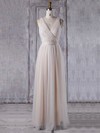 Tulle A-line V-neck Floor-length with Appliques Lace Bridesmaid Dresses #DOB01013349