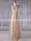 Lace Tulle A-line V-neck Floor-length with Sashes / Ribbons Bridesmaid Dresses #DOB01013353