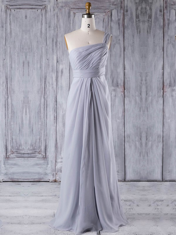 Chiffon A-line One Shoulder Floor-length with Ruffles Bridesmaid Dresses #DOB01013354