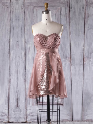 Chiffon Sequined Empire Sweetheart Short/Mini with Ruffles Bridesmaid Dresses #DOB01013357