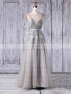 Tulle A-line V-neck Floor-length with Pearl Detailing Bridesmaid Dresses #DOB01013361